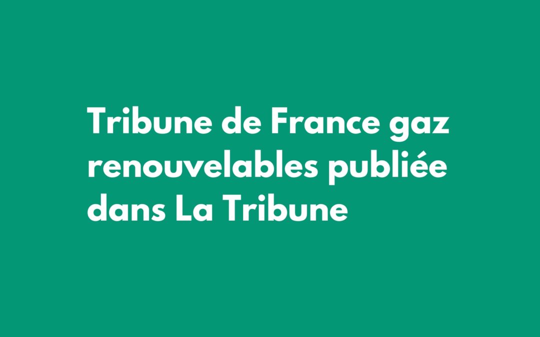 Tribune de France gaz renouvelables publiée dans La Tribune